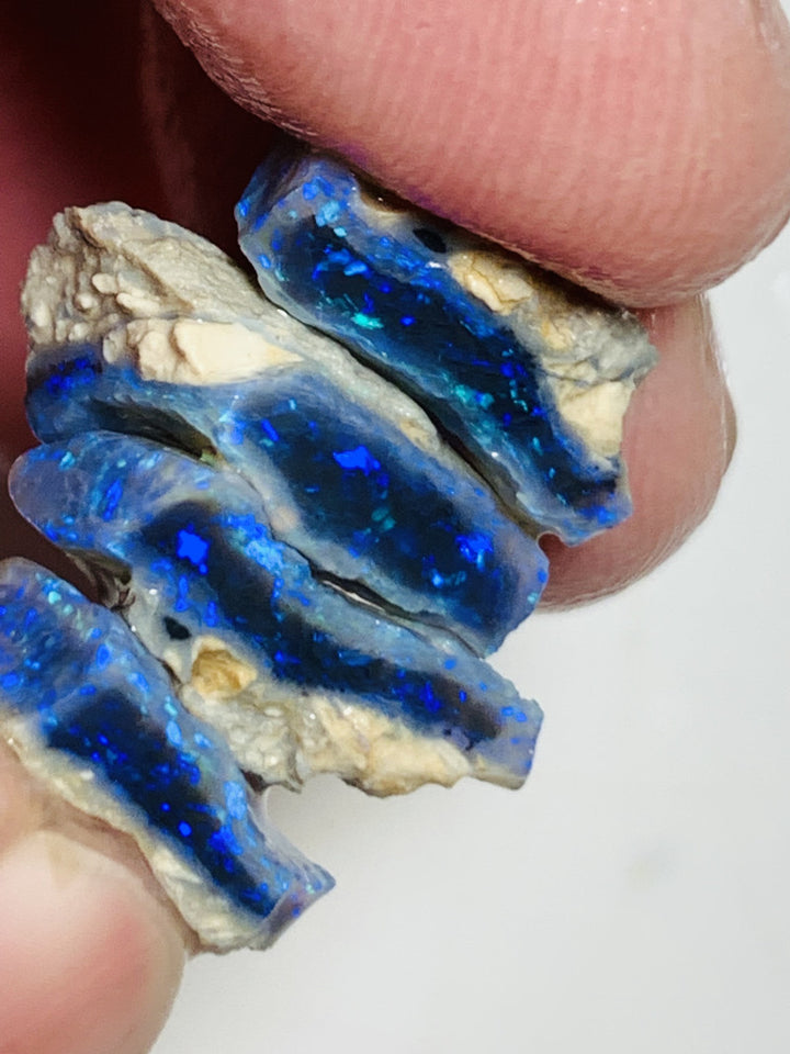 Lightning Ridge Rough Mulga® Black Crystal Opal Seam Splits  Cutters Candy® 19.4cts Exotic & Stunning Bright Cutters Gorgeous Blue fire in bars 15x13x4mm to 13x8x3mm WST71