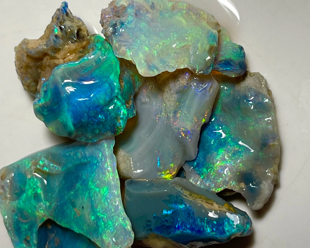 Lightning Ridge Cutters Dark Crystal Seam opal parcel 44.75cts Loaded with Bright Multicolours  packed with Potential  20x20x4mm to 20x12x6mm NEW949