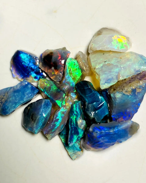 OPAL MONTH SPECIAL Lightning Ridge Little Rough Candy Opal Parcel 25cts Black Dark & Crystal Bright Stunning colourful material to cut 12x7x5mm to 5x4x3mm WSZ94