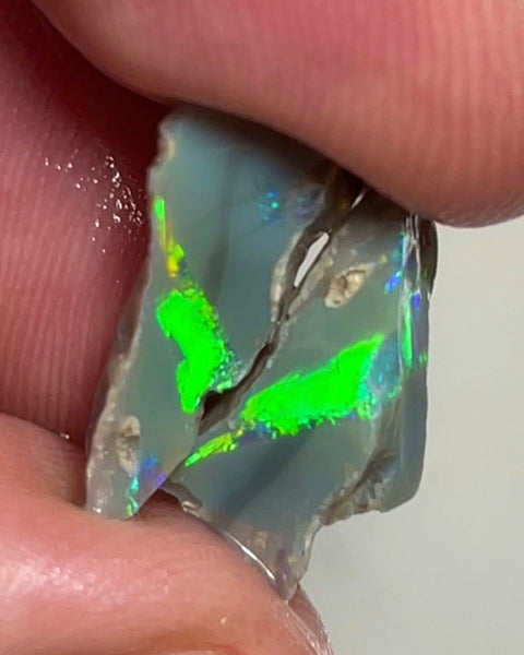 Lightning Ridge 6.95cts Rough Opal Dark Knobby split to cut gorgeous Vibrant Green Dominant Multifires  18x8x4 & 15x8x6 mm NSW146