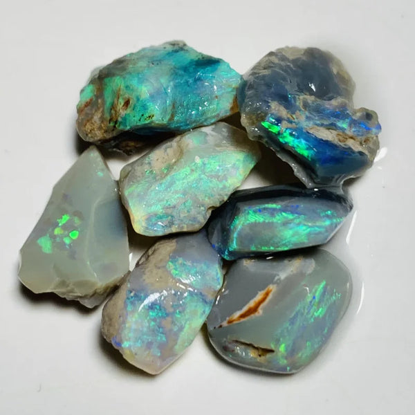 Lightning Ridge Opal Rubs n rough Parcel Dark bases from the Miners Bench® 31cts Stunning Bright Multifires to faces 15x8x6mm to 12x8x5mm WSY57