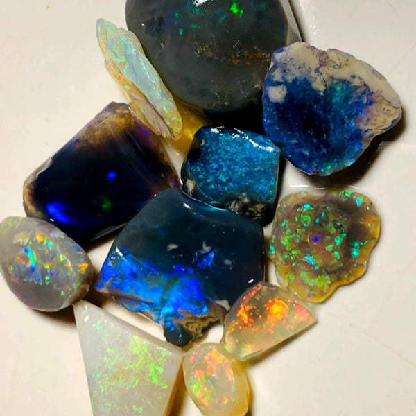 OPAL MONTH SPECIAL Lightning Ridge Opal Rough n Rub Parcel Dark & Crystal From the Miners Bench® 41cts Nice Multifires 17x14x8mm to 9x6x1mm WSY98