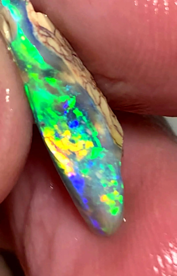 Lightning Ridge Crystal  Candy Seam Opal rough 3.2cts Vibrant Multifires 21x5x3mm WAA57