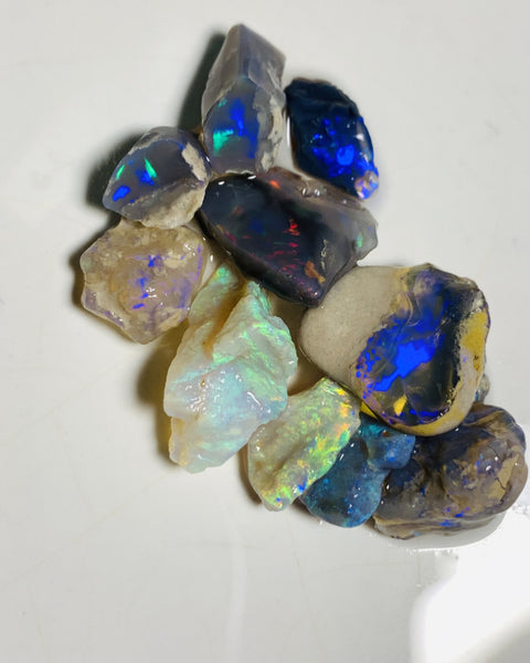 Lightning Ridge Rough Opal Parcel 37cts Black & Semi Black & Crystal High Grade Very Bright Lovely colourful material for cutters 18x8x7mm & 9x6x2mm WST14