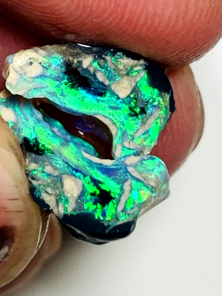 OPAL MONTH SPECIAL Lightning Ridge Rough Opal Black N1 Base Knobby Split 11cts Cutters Candy Exotic High Grade Super Bright Neon Green dominant fires 17x12x7mm & 15x7x7mm WSZ78