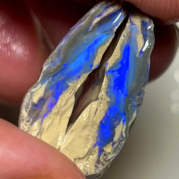 Lightning Ridge Rough Opal 27.5cts Stunning Dark Crystal Knobby Split with Vibrant Blues 27x18x7mm & 25x10x5mm WAD3