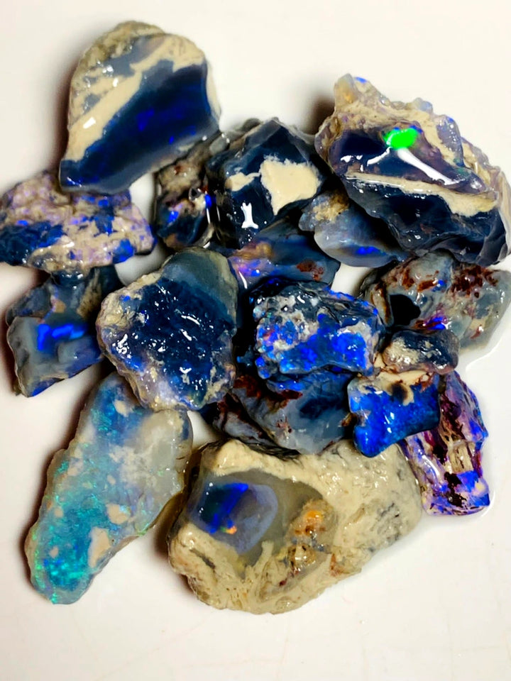 OPAL MONTH SPECIAL Lightning Ridge Rough Black & Dark Seams Opal Parcel 112cts Lots of Potential & Cutters Lots Bright colours & bars 24x15x8mm to 14x10x4mm WSY97