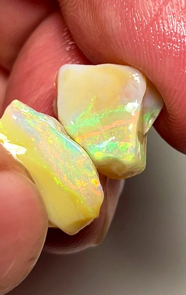 NEW YEARS DAY THNK U AUCTION4  L/Ridge Rough Opal 12.75cts Cutters Seam Bright gorgeous Yellow/Orange Dominant fires 15x9x7mm & 10x9x8mm SKU#0662