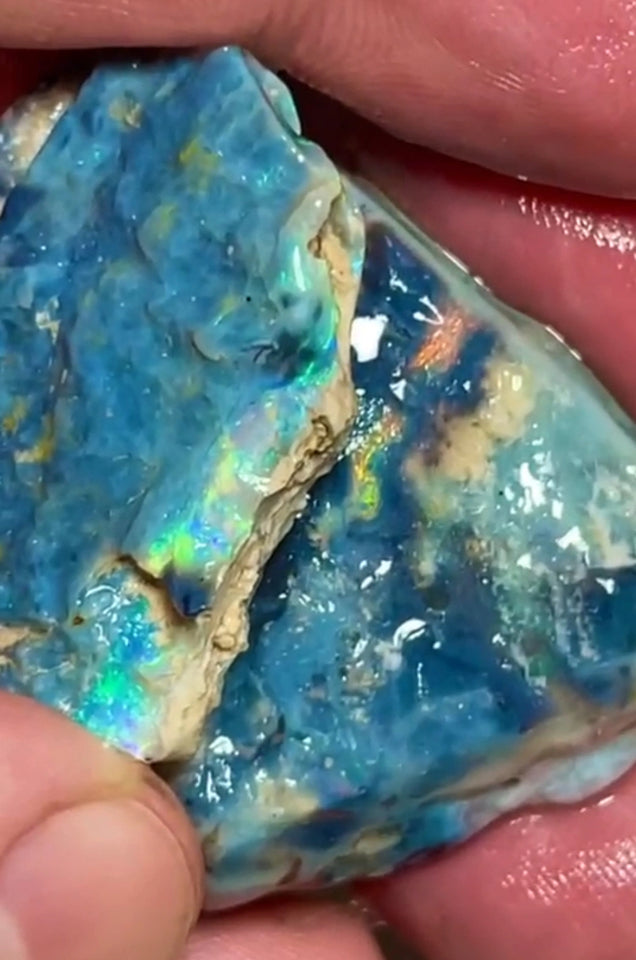 Huge Mulga® Dark Seam opal rough pair 149.75cts Wee Warra plains Greens/Blues with some Yellows Oranges Suit collections or gamble cut  45x43x12mm & 33x20x5mm NEW951