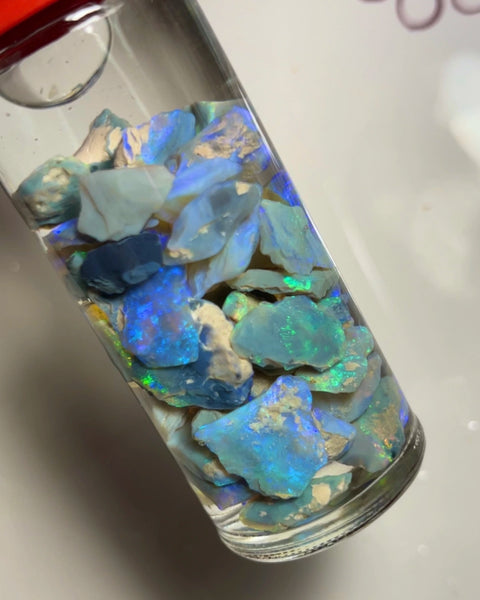 Lightning Ridge Dark Seam opal rough 115cts Lots Bright Colours to Cut 22x10x3 to 5x4x2mm NSW099 (jar not included)