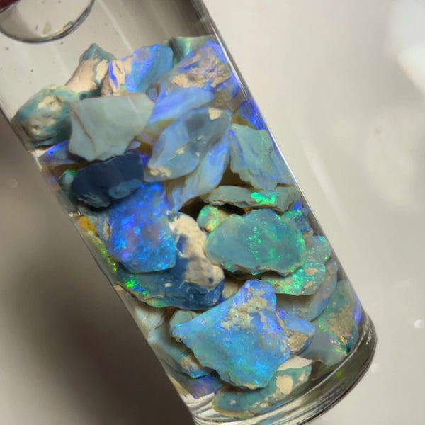 Lightning Ridge Dark Seam opal rough 115cts Lots Bright Colours to Cut 22x10x3 to 5x4x2mm NSW099 (jar not included)