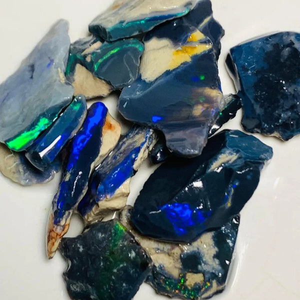 Mulga® Black & Semi Black Cutters Rough Opal parcel 77cts HIGH Grade Bright fires 22x14x3mm to 12x9x2mm WSY45