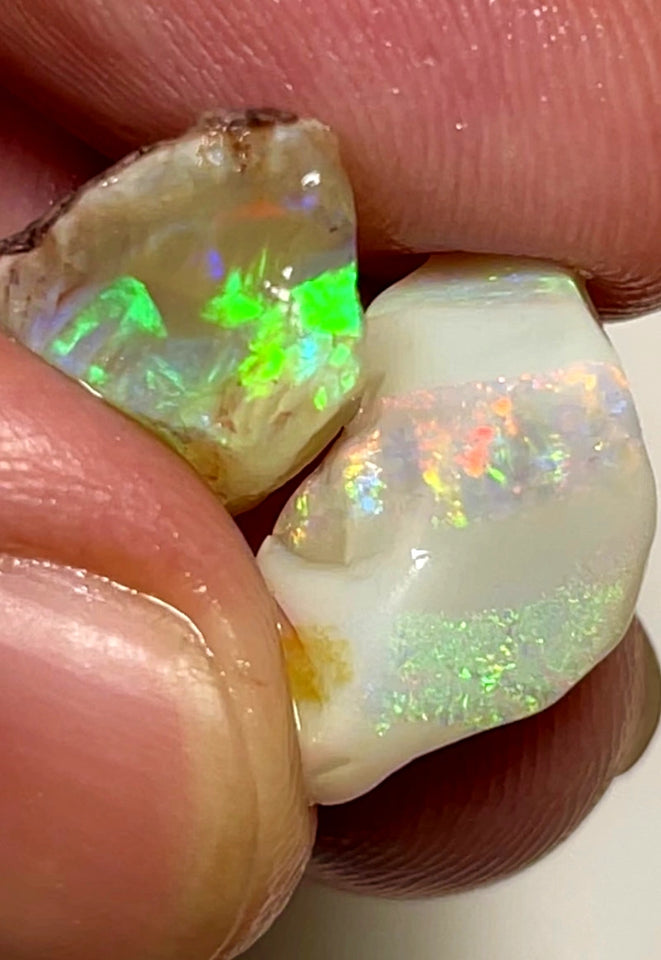BONUS AUCITON Australian Rough Coober Pedy Opal 13cts Seam Pair lots Bright Multifires in the bars Packed with Potential 15x8x8mm & 15x10x7mm WAB88
