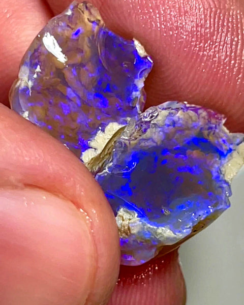 Lightning Ridge Rough Opal 18.5cts Stunning Dark Crystal Knobby Split with Deep bars with Vibrant Blues 18x10x9mm to 16x12x7mm WAD33