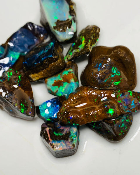Australian Rough n Rubs Boulder Opal Parcel 54cts Winton Fields Lots Bright Lovely Multicolours to faces for cutters 22x9x8mm to 8x6x4mm WSU60