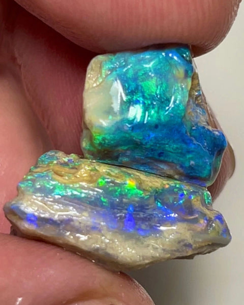 Lightning Ridge Gorgeous knobby opal rough Pair 22.50cts Gorgeous Bright Greens & Blues dominant  to cut 20x15x10mm & 12x10x8mm NSW096