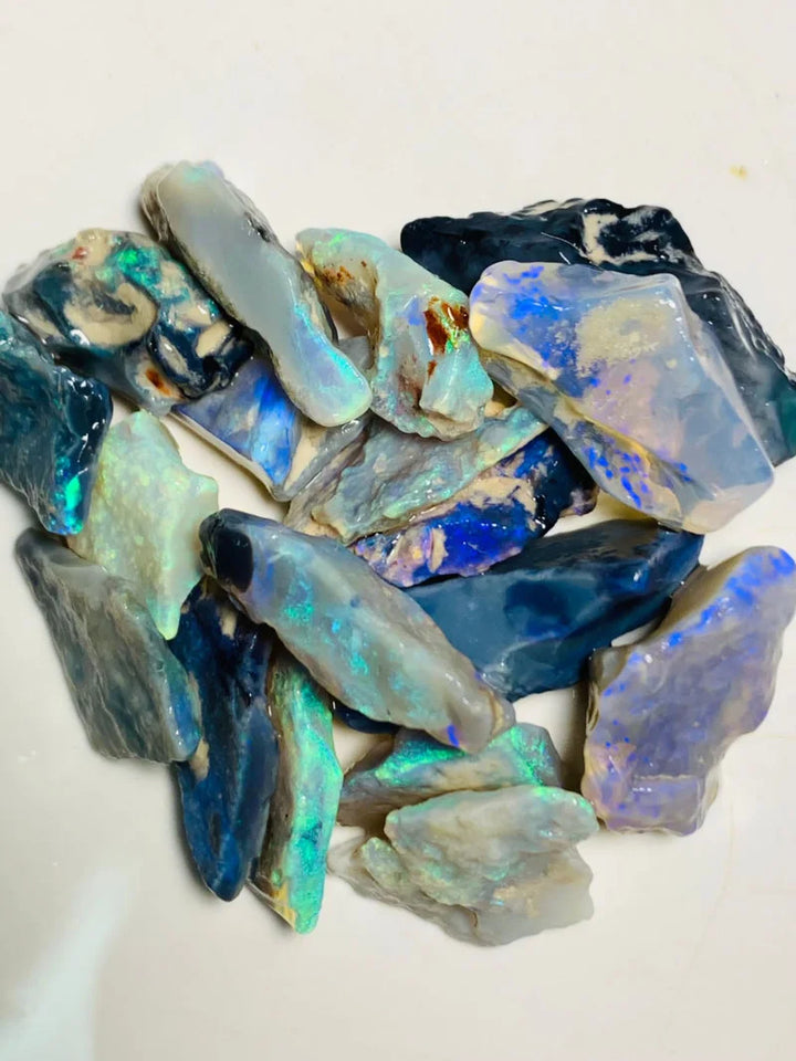 OPAL MONTH SPECIAL Lightning Ridge Rough Dark Seams Opal Parcel 80cts Lots of Potential & Cutters Lots Bright colours & bars 25x10x7mm to 13x8x4mm WSY89