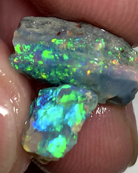 Lightning Ridge Rough Opal 6.25cts Pair Stunning Dark Crystal Base Cutters Candy® High Grade Amazing Bright Vibrant Multifires 15x9x5mm & 10x8x4mm WAA37