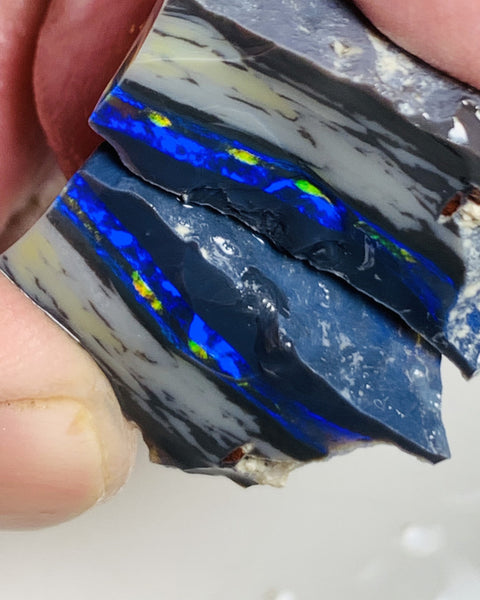 Lightning Ridge Rough Mulga® Black Opal Seam Split 27cts Exotic & Stunning Cutters Gorgeous Multifire bars 25x13x11mm both approx WSU43