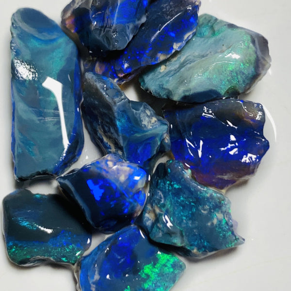Mulga® Black Cutters Candy® Rough Opal parcel 35cts Gem Grade Top Bright Exotic Bright Multi colour fires 20x7x4mm to 10x9x3mm MUL98