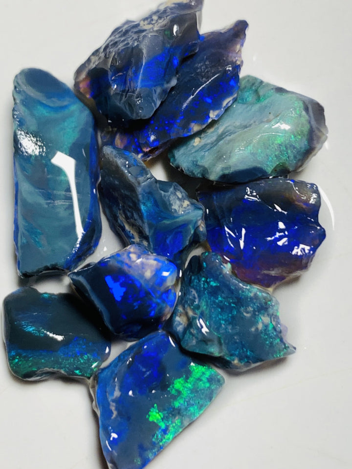 Mulga® Black Cutters Candy® Rough Opal parcel 35cts Gem Grade Top Bright Exotic Bright Multi colour fires 20x7x4mm to 10x9x3mm MUL98