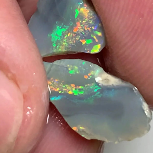 Lightning Ridge Rough Opal Dark Base Small sized Seam Split 5.45cts Seam Split Stunning Multifires 17x8x5mm & 12x9x5mm WSY84