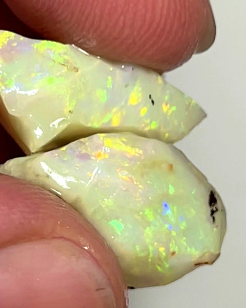 Lightning Ridge Rough Opal 19.5cts Nice Pair Stunning Light Base Cutters Candy® High Grade Bright Multifires 20x8x7mm & 17x10x10mm WAC42