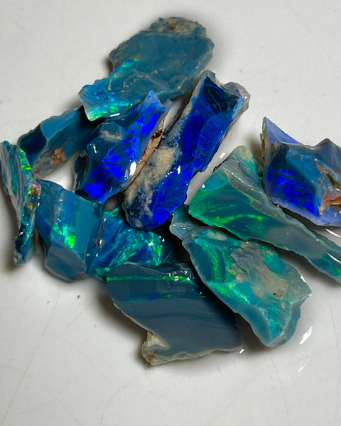 Mulga® Cutters Black Seam opal rough parcel 64.50cts Wee Warra Plains Gorgeous Bright Multicolours & full of potential 24x12x4 to 11x7x3mm NEW912
