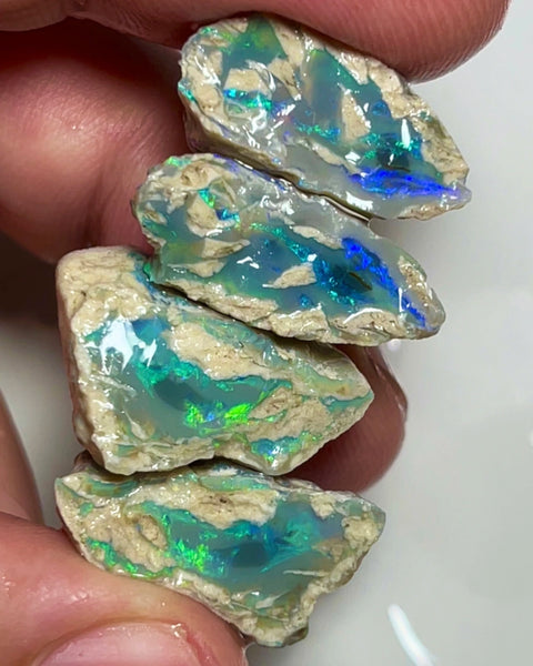 Lightning Ridge knobby opal rough 2 pairs of splits 59.00cts Gorgeous Green Blue dominant Multicolours to cut 23x15x12 to 20x12x8mm NSW089