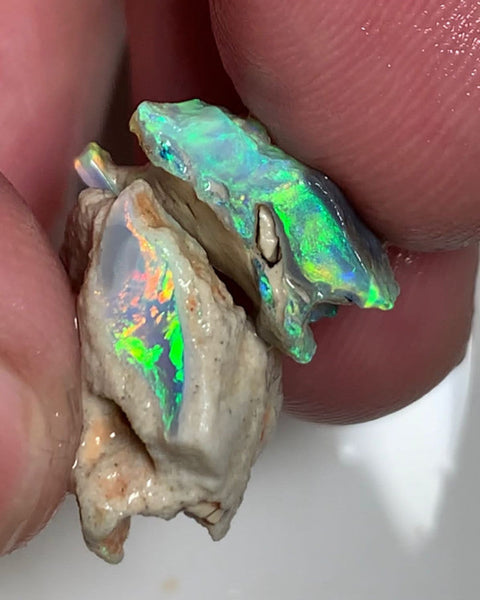 Lightning Ridge Rough Opal Crystal 15cts Cutters Candy Exotic Untouched Seam pair Gem Grade Vivid & Bright fires in stunning bars 18x15x10mm & 15x14x5mm WSR64