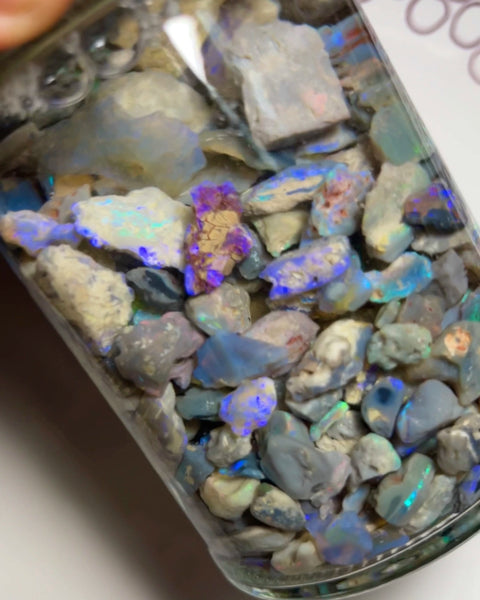 Lightning Ridge Knobby opal rough 775.00cts Lots of colours sold as gamble17x12x6 to 4x3x2mm NSW097 (jar not included)