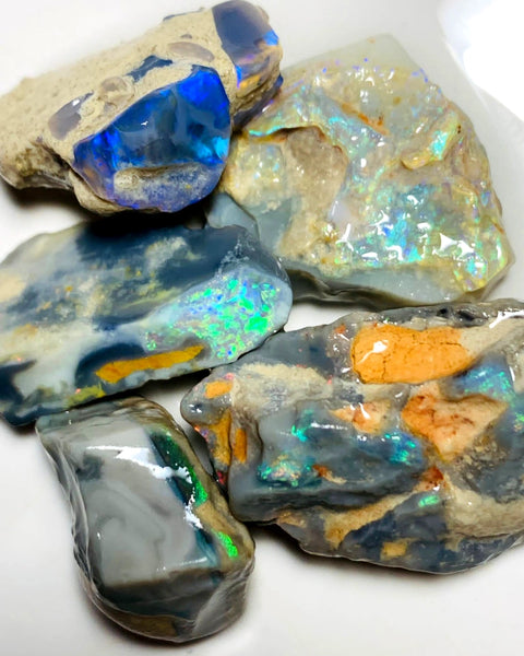 OPAL MONTH SPECIAL Lightning Ridge Rough Dark & Crystal Seam Opal Parcel 107cts Lots of Potential & Cutters Lots Bright colours & bars 33x18x8mm to 20x13x8mm  WAA07