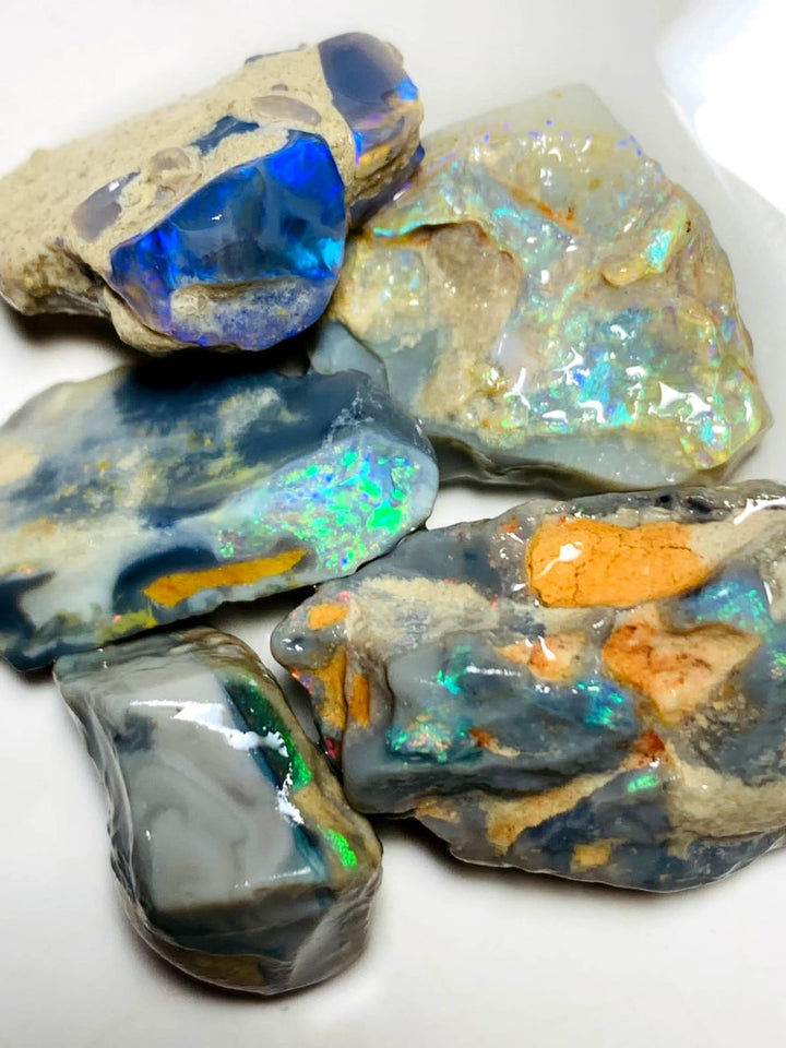 OPAL MONTH SPECIAL Lightning Ridge Rough Dark & Crystal Seam Opal Parcel 107cts Lots of Potential & Cutters Lots Bright colours & bars 33x18x8mm to 20x13x8mm  WAA07