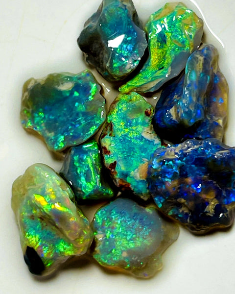 Lightning Ridge Rough Cutters Candy®  Dark & Crystal knobby Opal parcel 27cts Vibrant stunning & Gorgeous Bright Multifires & bars 17x13x8mm to 8x7x5mm WAC16