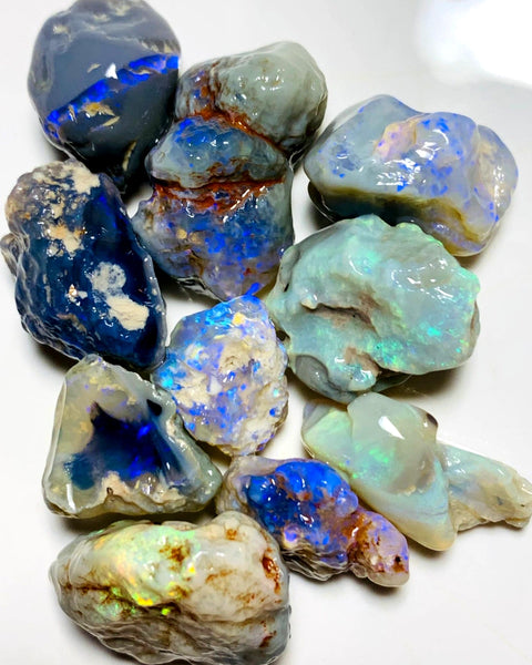 OPAL MONTH SPECIAL Lightning Ridge Rough Black & Dark knobby Opal Parcel 115cts Lots of Potential & Cutters Lots Bright colours & bars 23x19x7mm to 14x12x7mm WAA05