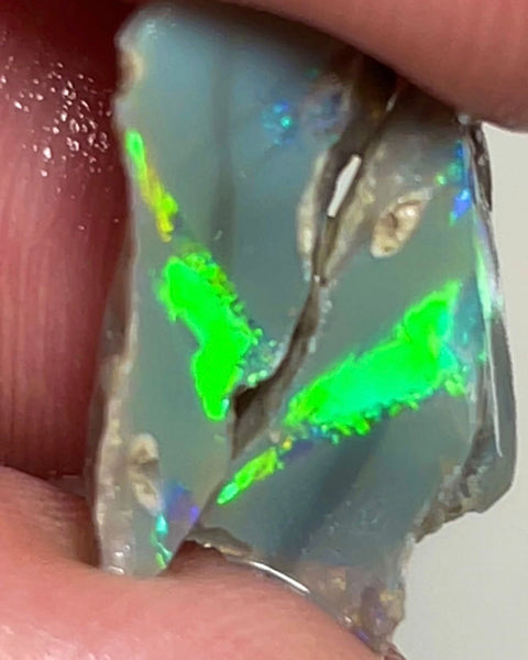 Lightning Ridge 6.95cts Rough Opal Dark Knobby split to cut gorgeous Vibrant Green Dominant Multifires  18x8x4 & 15x8x6 mm NSW146