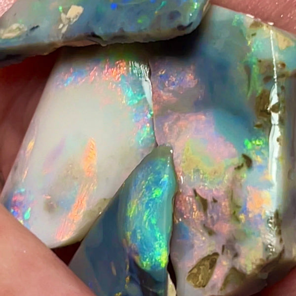 Lightning Ridge Seam opal rub/rough parcel 34.75cts Gorgeous exposed faces with Red/Pink dominant Multifires to Polish & Set 25x11x5mm to 20x14x2mm NEW968