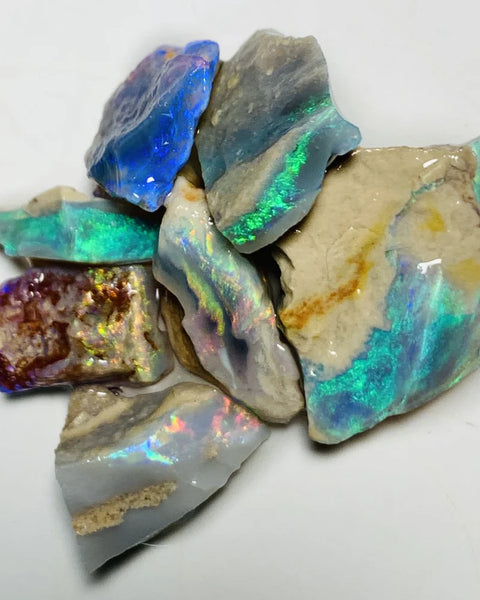 Lightning Ridge Rough Opal Parcel 38cts Semi Black & Crystal High Grade Very Bright Lovely colourful material for cutters 18x14x7mm to 13x8x3mm WSX17