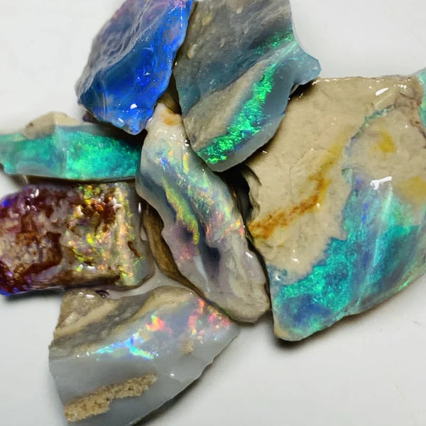 Lightning Ridge Rough Opal Parcel 38cts Semi Black & Crystal High Grade Very Bright Lovely colourful material for cutters 18x14x7mm to 13x8x3mm WSX17