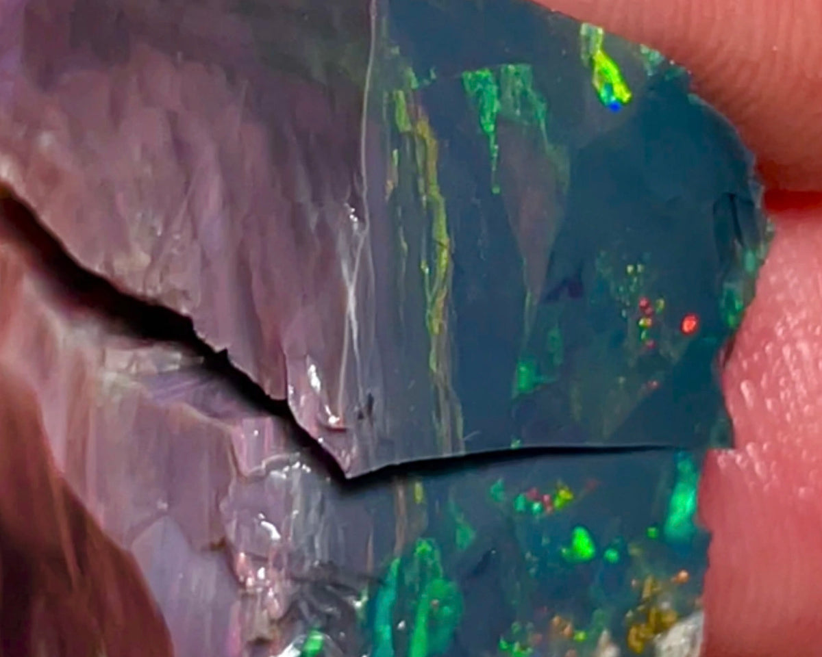 Big Thick Mulga® Black/Dark Seam opal rough pair to cut 67.75cts Wee Warra plains Reds/Golds/Greens Not something you see everyday 25x15x14mm & 22x14x9mm NEW957