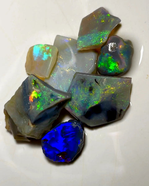Lightning Ridge Opal Rough n Rub Parcel Black Dark Crystal From the Miners Bench® 34cts Bright Fires & Multifires  22x13x5mm to 12x8x1mm WAA67