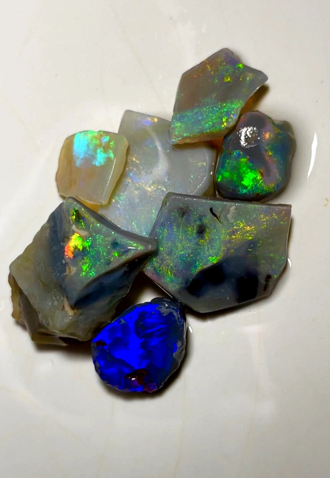 Lightning Ridge Opal Rough n Rub Parcel Black Dark Crystal From the Miners Bench® 34cts Bright Fires & Multifires  22x13x5mm to 12x8x1mm WAA67