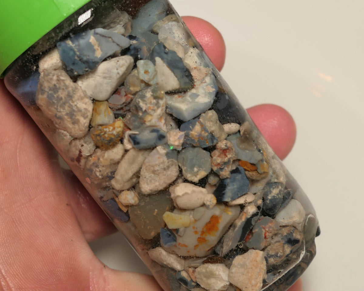 Lightning Ridge Rough Opal Parcel 400cts potch mixed knobby fossil seam (shown in jar) 20mm to chip size  36APR