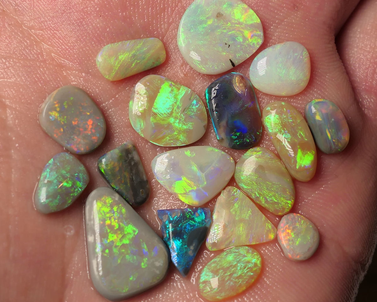 Lightning Ridge Opal Rubs/Preforms Jewellery Makers parcel Gem Grade Dark Light & Crystal Miners Bench® Preforms 29cts Gorgeous Vivid Vibrant Super bright Multifires 17x12x4mm to 7x6x1.5mm WAC69