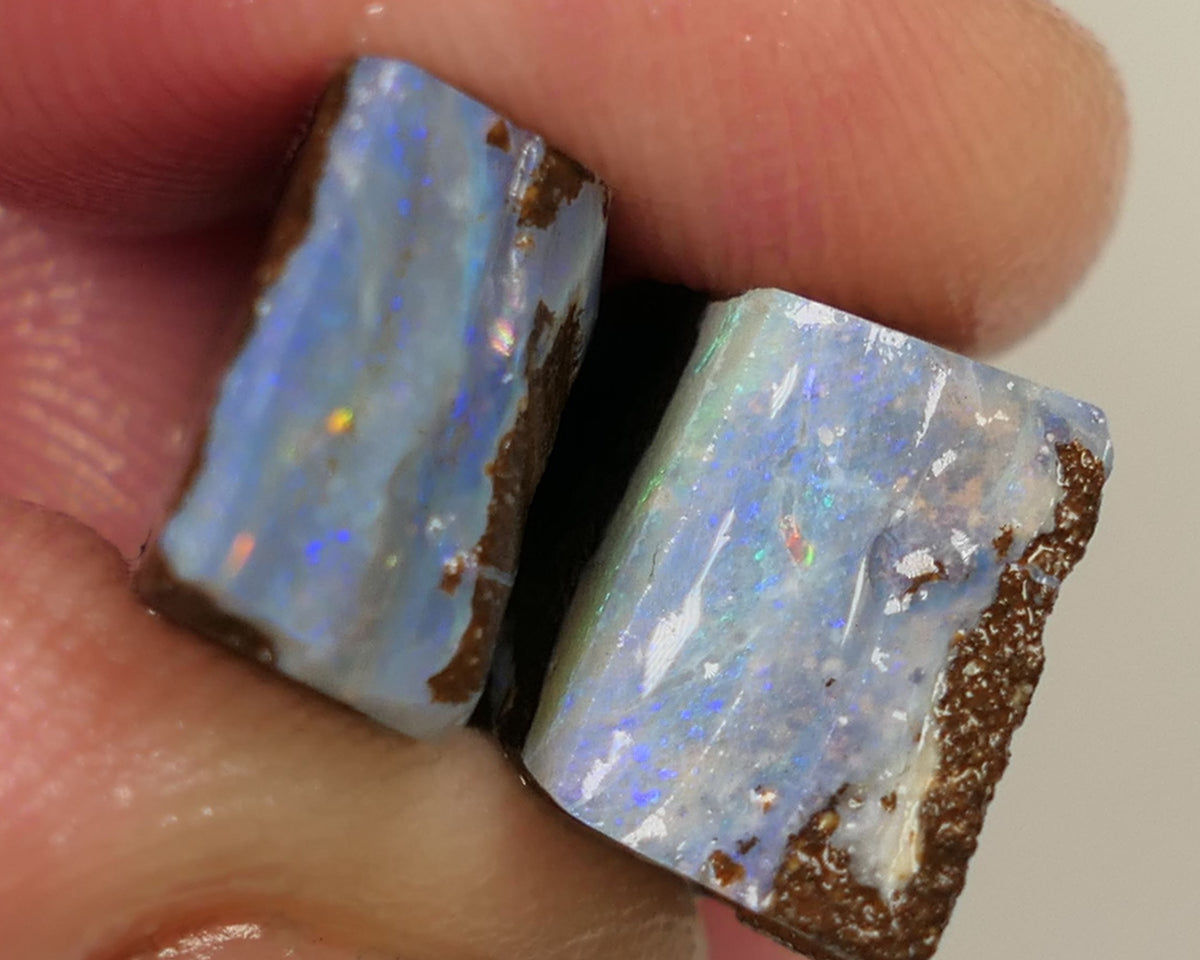 Queensland Boulder opal 22cts rough / slice / rubs Perfect for ring stones Koroit nice fires both approx 17x12x6mm 0440