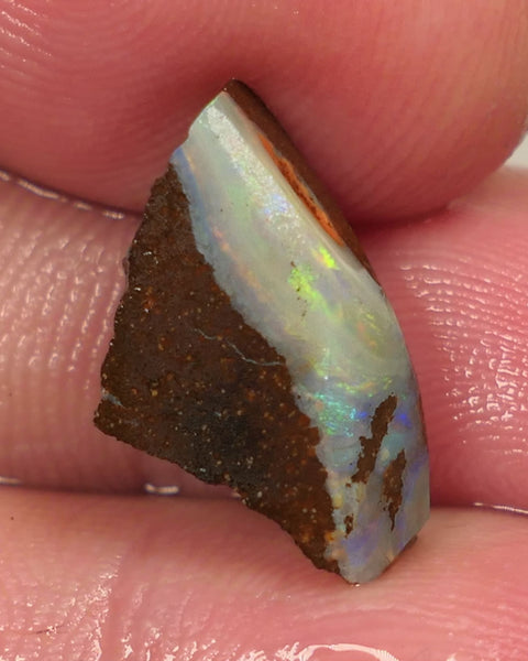 Queensland Boulder opal 7.5cts rough Gorgeous Winton Material Gorgeous Yellow dominant fires with flashes of oranges & blues 16x11x5mm 0439