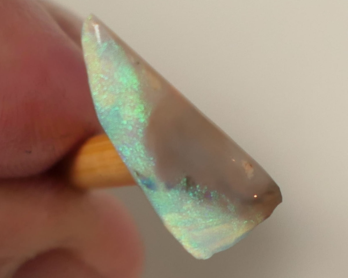 Lightning Ridge Opal Dark Base Seam Rough Rub Preform 1.8cts Bright Green & yellow fires 20x6x2nm 0525