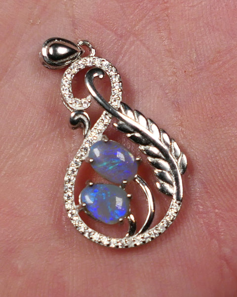 Miners Bench® Stunning Dark Opal Pair 7x5mm Oval 0.4cts approx  in Sterling Silver 925 Pedant with Bail Setting FP351