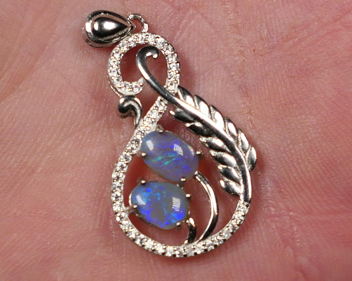 Miners Bench® Stunning Dark Opal Pair 7x5mm Oval 0.4cts approx  in Sterling Silver 925 Pedant with Bail Setting FP351