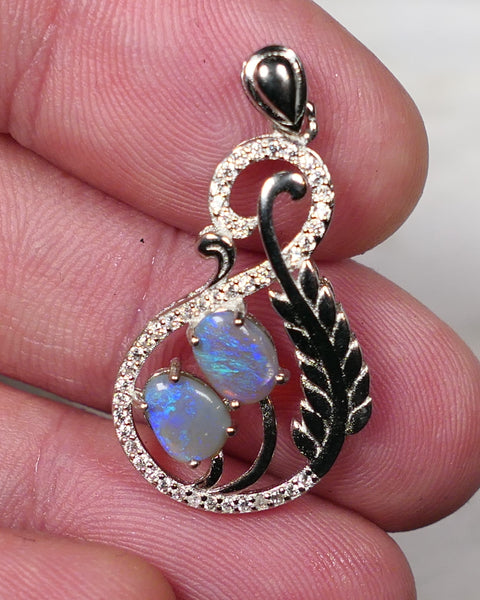 Miners Bench® Stunning Dark Opal Pair 7x5mm Oval 0.4cts approx  in Sterling Silver 925 Pedant with Bail Setting FP351